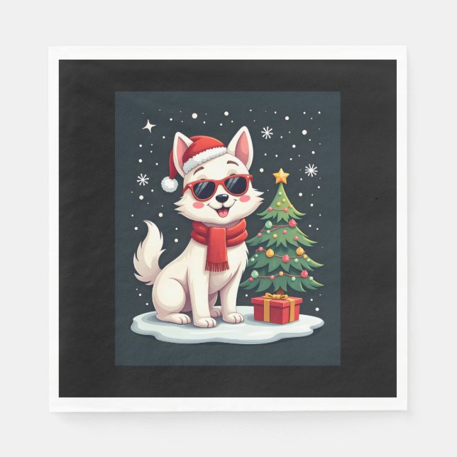 Funny Festive Sunglasses Dog with Christmas Tree C Napkins (Front)