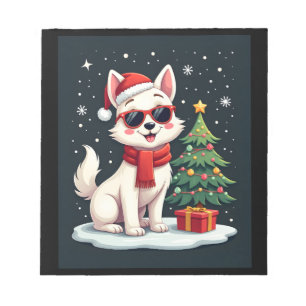 Funny Festive Sunglasses Dog with Christmas Tree C Notepad