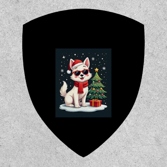 Funny Festive Sunglasses Dog with Christmas Tree C Patch (Front)
