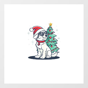 Funny Festive Sunglasses Dog with Christmas Tree C Wall Decal
