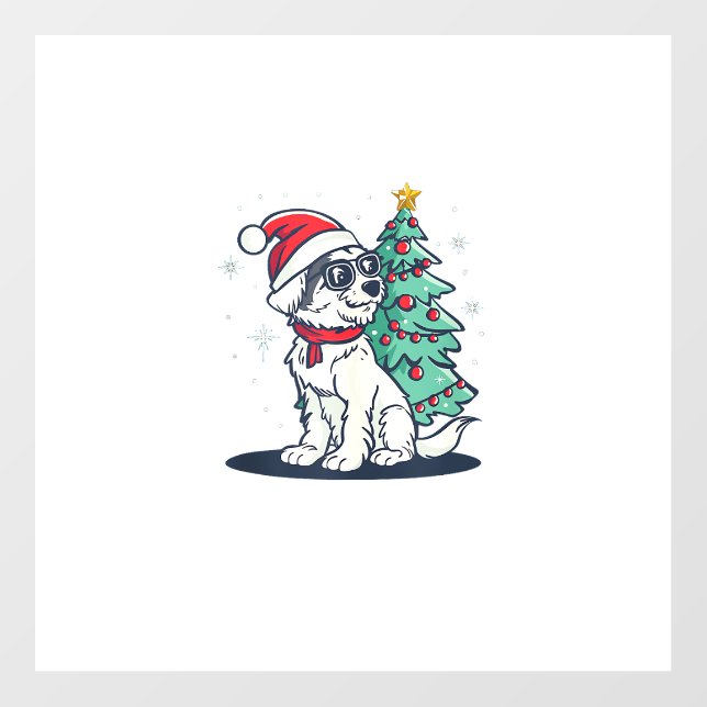 Funny Festive Sunglasses Dog with Christmas Tree C Wall Decal (Front)