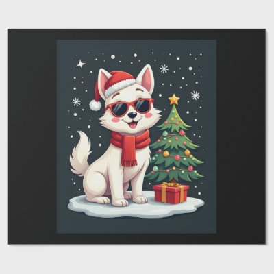 Funny Festive Sunglasses Dog with Christmas Tree C Wrapping Paper
