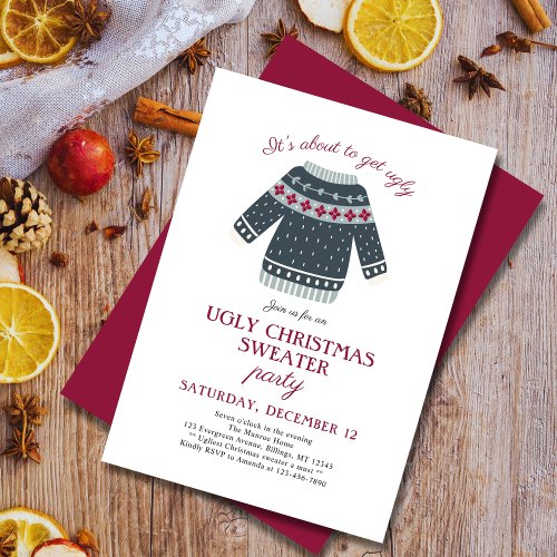 Funny Festive Ugly Christmas Sweater Party Invitation