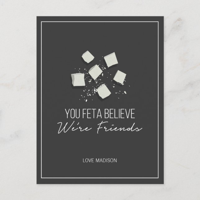 Funny Feta Friends Valentine Love Cheese Postcard (Front)