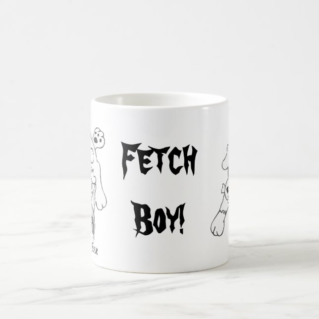 Funny Fetch Boy Dog Line Art Drawing Coffee Mug (Center)