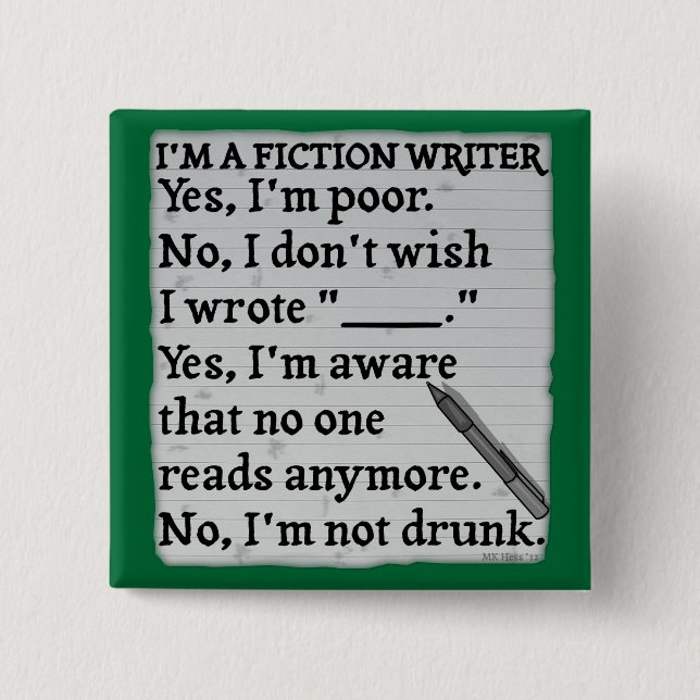 Funny Fiction Writer Answer Sheet Paper Button (Front)