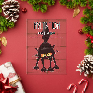 Funny Fierce Black Cat Cartoon Acrylic Invitations