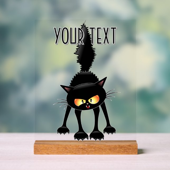 Funny Fierce Black Cat Cartoon  Acrylic Sign (Neutral)