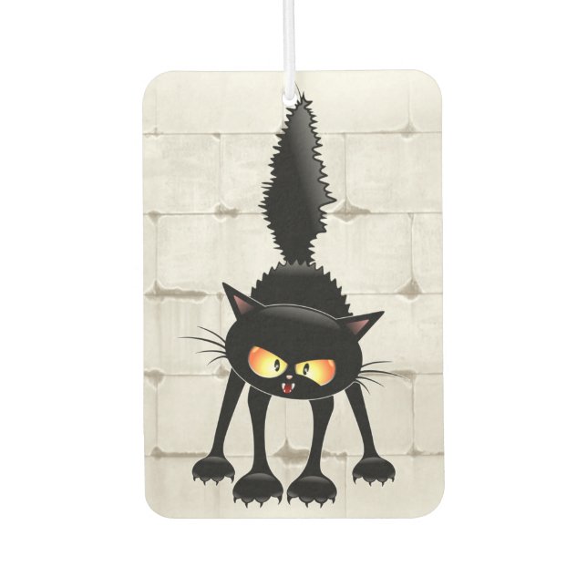 Funny Fierce Black Cat Cartoon  Air Freshener (Front)
