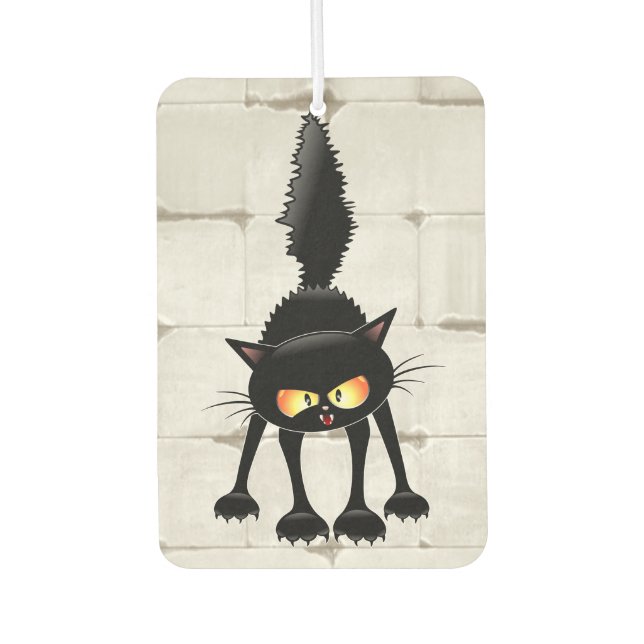 Funny Fierce Black Cat Cartoon  Air Freshener (Front)