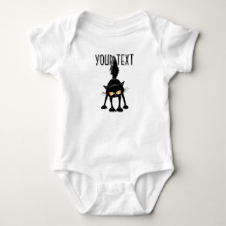 Funny Fierce Black Cat Cartoon  Baby Bodysuit