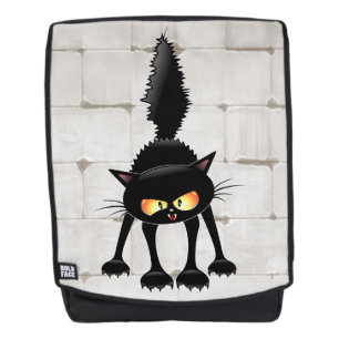 Funny Fierce Black Cat Cartoon Backpack
