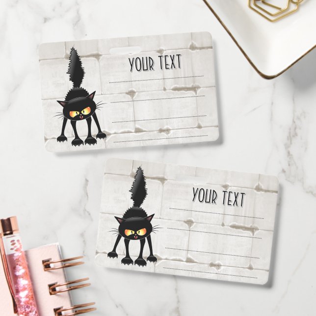 Funny Fierce Black Cat Cartoon  Badge (Office)