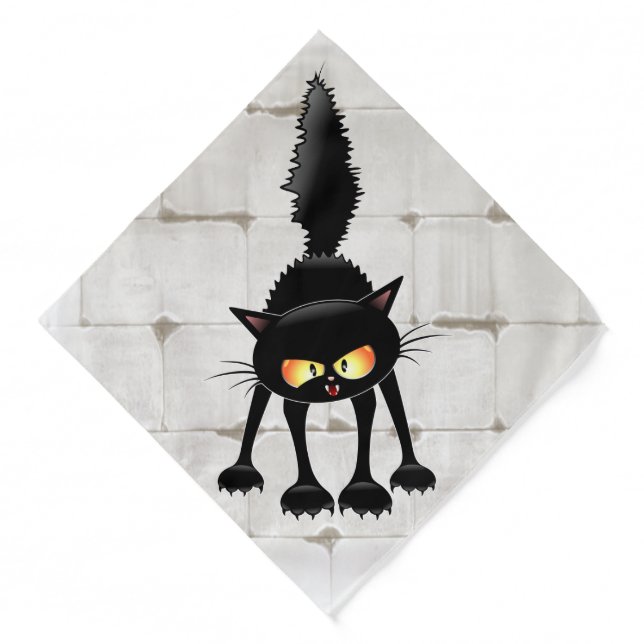 Funny Fierce Black Cat Cartoon  Bandana (Front)