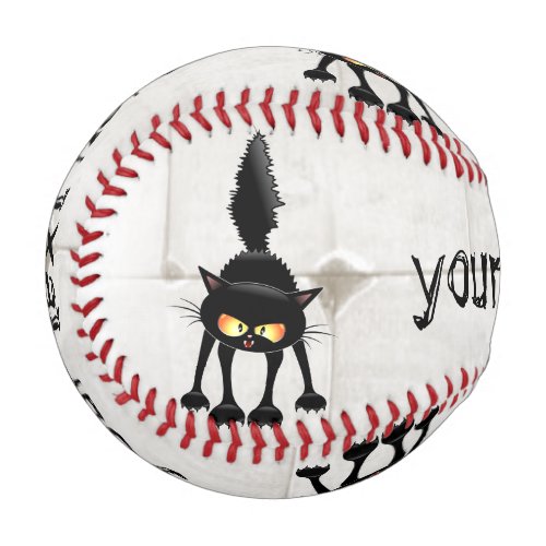 Funny Fierce Black Cat Cartoon  Baseball