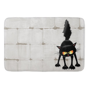 Funny Fierce Black Cat Cartoon Bath Mat