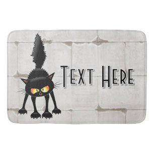 Funny Fierce Black Cat Cartoon Bath Mat