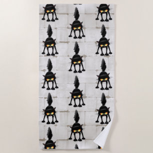 Funny Fierce Black Cat Cartoon Beach Towel