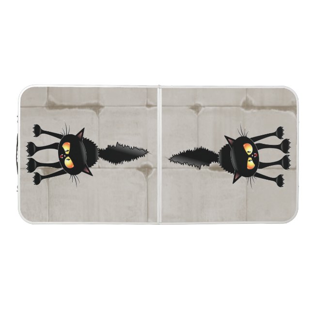 Funny Fierce Black Cat Cartoon  Beer Pong Table (Top)