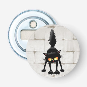 Funny Fierce Black Cat Cartoon Bottle Opener