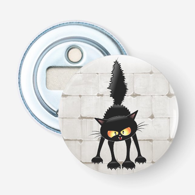 Funny Fierce Black Cat Cartoon  Bottle Opener (Front)