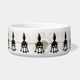Funny Fierce Black Cat Cartoon Bowl