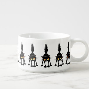 Funny Fierce Black Cat Cartoon Bowl