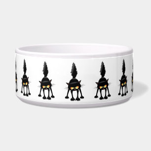 Funny Fierce Black Cat Cartoon Bowl