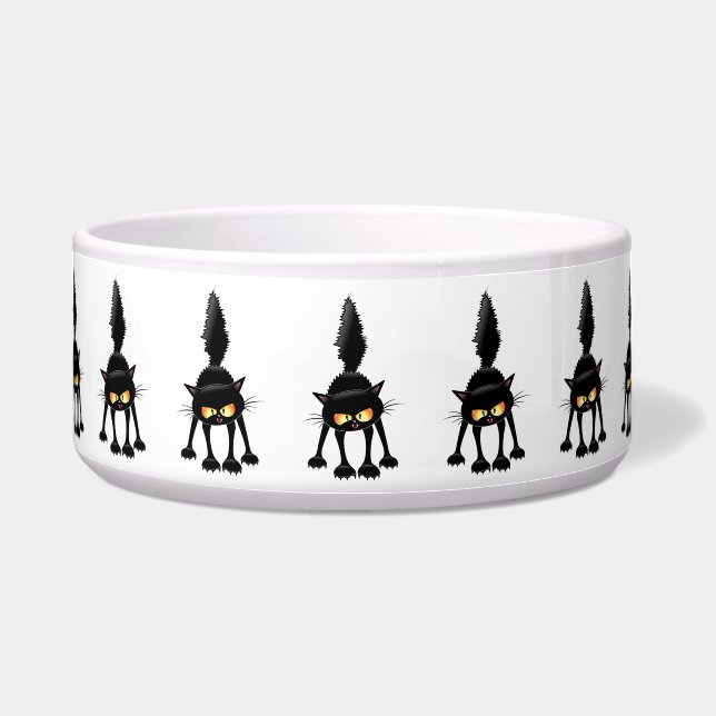 Funny Fierce Black Cat Cartoon  Bowl (Front)