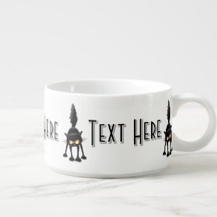 Funny Fierce Black Cat Cartoon Bowl
