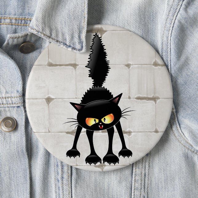 Funny Fierce Black Cat Cartoon  Button (In Situ)