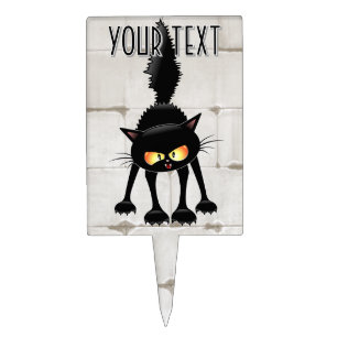 Funny Fierce Black Cat Cartoon  Cake Topper