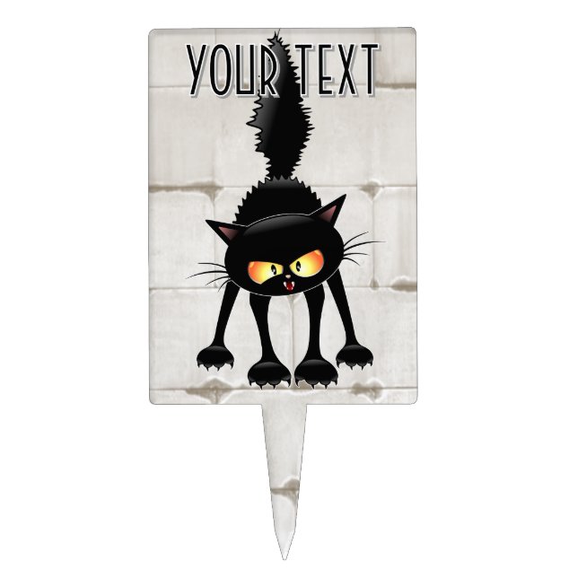 Funny Fierce Black Cat Cartoon  Cake Topper (Front)