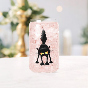 Funny Fierce Black Cat Cartoon Can Glass