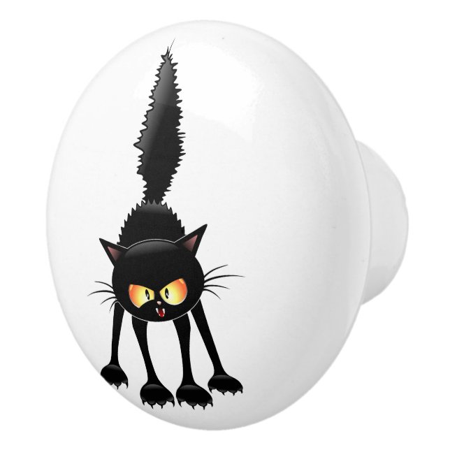 Funny Fierce Black Cat Cartoon  Ceramic Knob (Right)