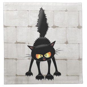 Funny Fierce Black Cat Cartoon Cloth Napkin