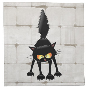 Funny Fierce Black Cat Cartoon Cloth Napkin