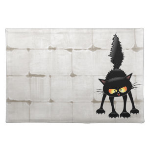 Funny Fierce Black Cat Cartoon Cloth Placemat