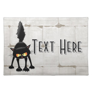 Funny Fierce Black Cat Cartoon Cloth Placemat