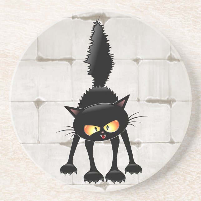 Funny Fierce Black Cat Cartoon  Coaster (Front)