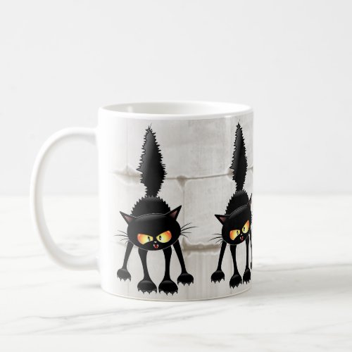 Funny Fierce Black Cat Cartoon  Coffee Mug