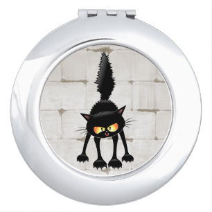 Funny Fierce Black Cat Cartoon Compact Mirror