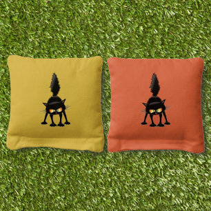 Funny Fierce Black Cat Cartoon  Cornhole Bags