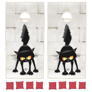 Funny Fierce Black Cat Cartoon  Cornhole Set