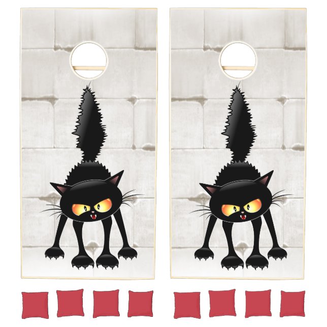 Funny Fierce Black Cat Cartoon  Cornhole Set (Set)
