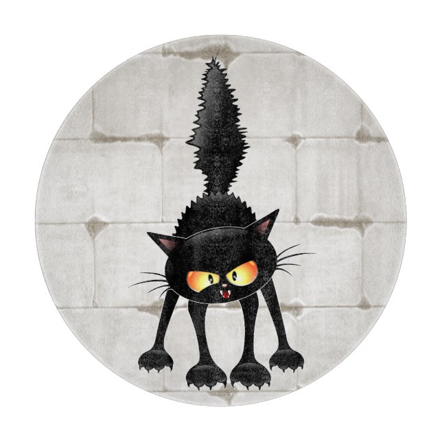 Funny Fierce Black Cat Cartoon  Cutting Board (Front)