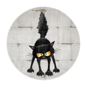 Funny Fierce Black Cat Cartoon Cutting Board