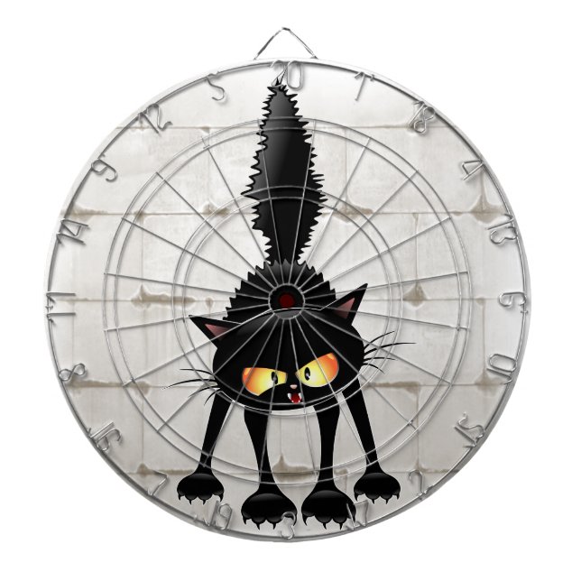 Funny Fierce Black Cat Cartoon  Dart Board (Front)