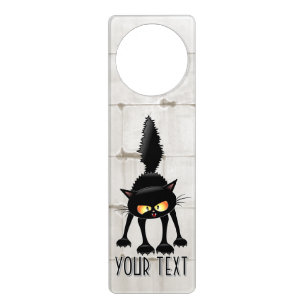 Funny Fierce Black Cat Cartoon  Door Hanger