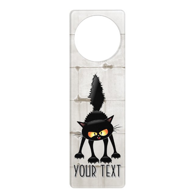 Funny Fierce Black Cat Cartoon  Door Hanger (Front)